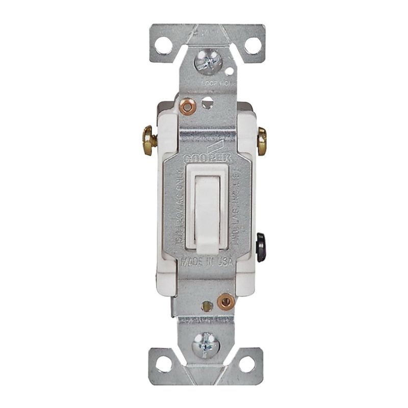 Eaton 1303-7W-10-L Toggle Switch, 15 A, 120 V, 3-Position, Push-In Terminal, Polycarbonate Housing Material, White White