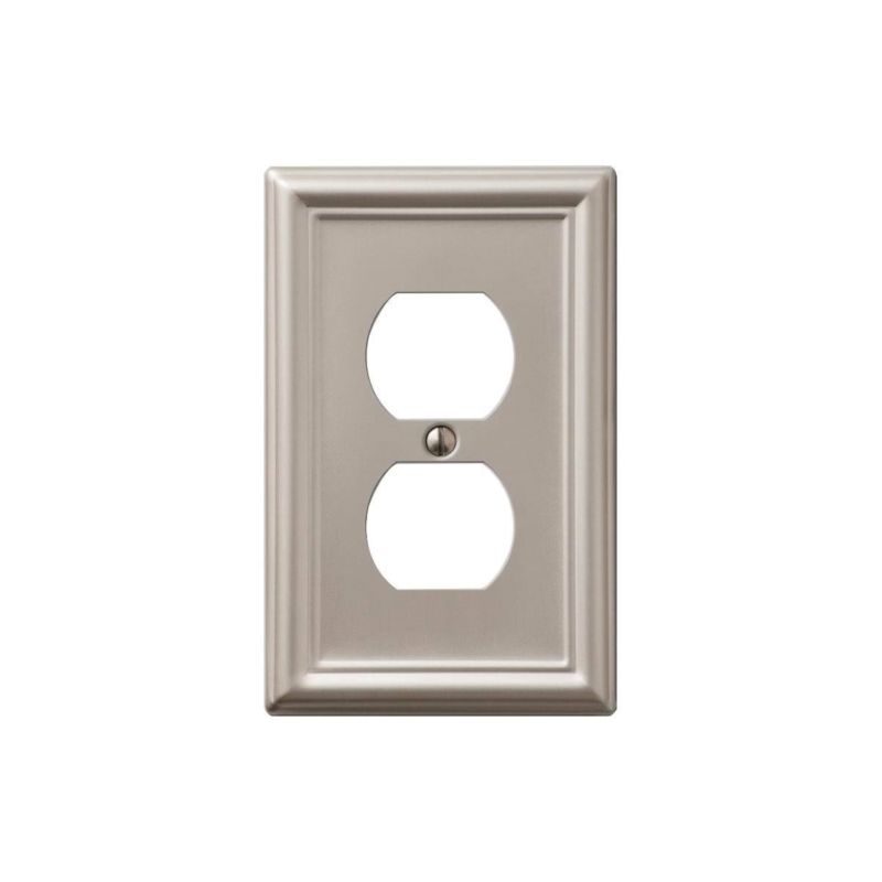 AmerTac Chelsea 149DBN Outlet Wallplate, 4-7/8 in L, 3-1/8 in W, 1 -Gang, Steel, Brushed Nickel, Wall Mounting
