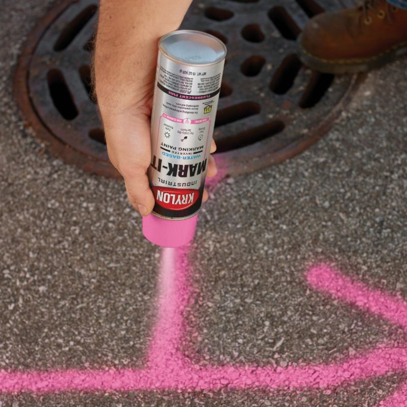 Krylon Mark-It Inverted Marking Spray Paint Fluorescent Pink, 15 Oz.