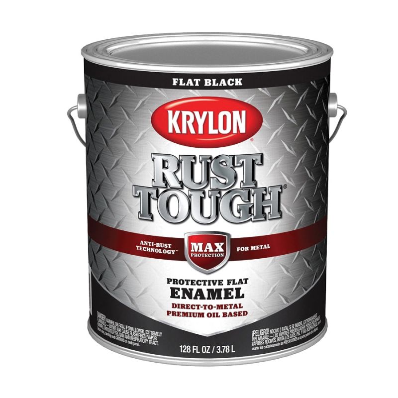 Krylon Rust Tough K09731008 Rust Preventative Paint, Flat, Black, 1 gal, 400 sq-ft/gal Coverage Area Black (Pack of 4)
