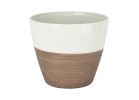 Landscapers Select PT-S067 Planter, 8 in Dia, 7 in H, Round, Resin, Ivory/Wood, Ivory/Wood 0.099 Cu-ft, Ivory/Wood