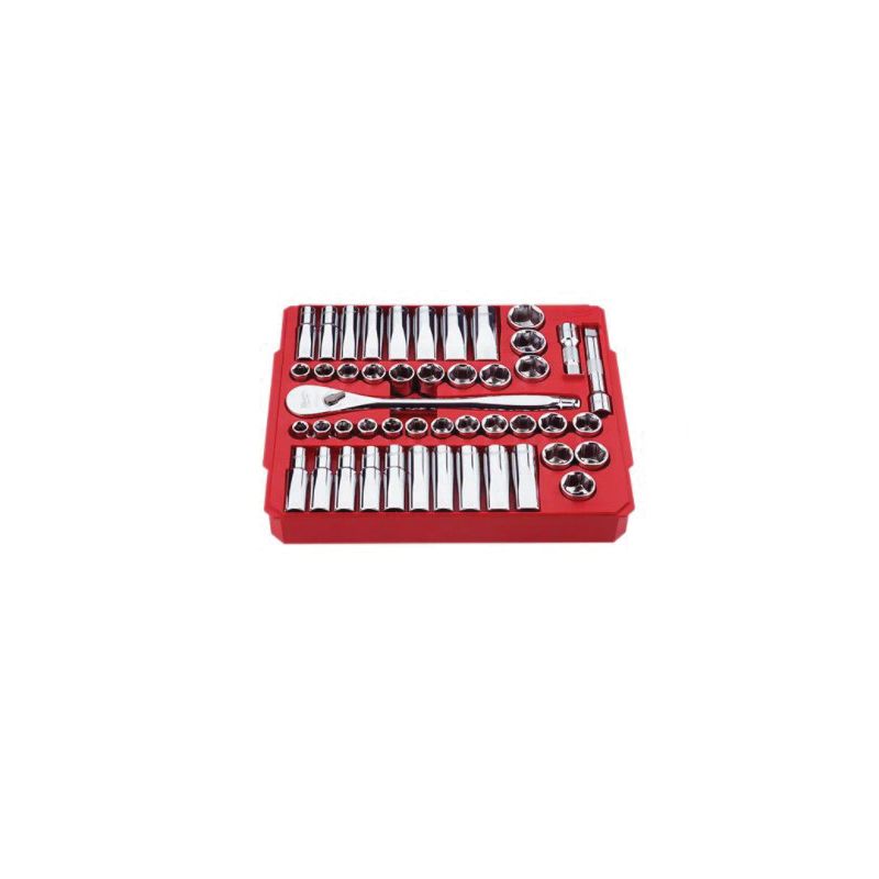 Milwaukee 48-22-9010 Ratchet and Socket Set, Alloy Steel, Specifications: 1/2 in Drive Size, SAE, Metric Measurement
