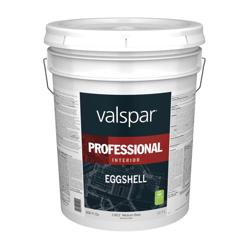 Valspar 11800 Series 045.0011812.008 Interior Paint, Eggshell, Medium, 5 gal, Pail, Latex Base Medium