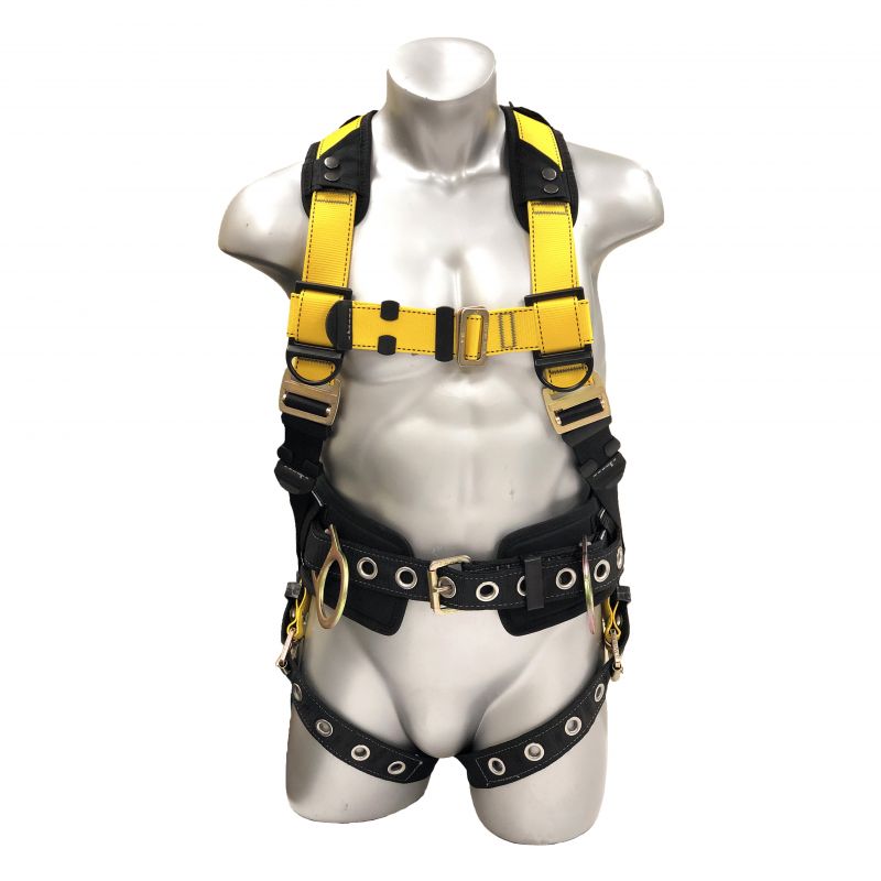 Guardian Fall Protection 37194 Full Body Harness, XL/2XL, 130 to 420 lb, Polyester Webbing, Black/Yellow XL/2XL, Black/Yellow