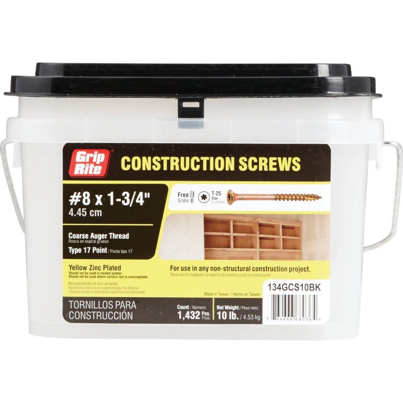Grip-Rite Gold Construction Wood Screws #8 X 1-3/4 In.