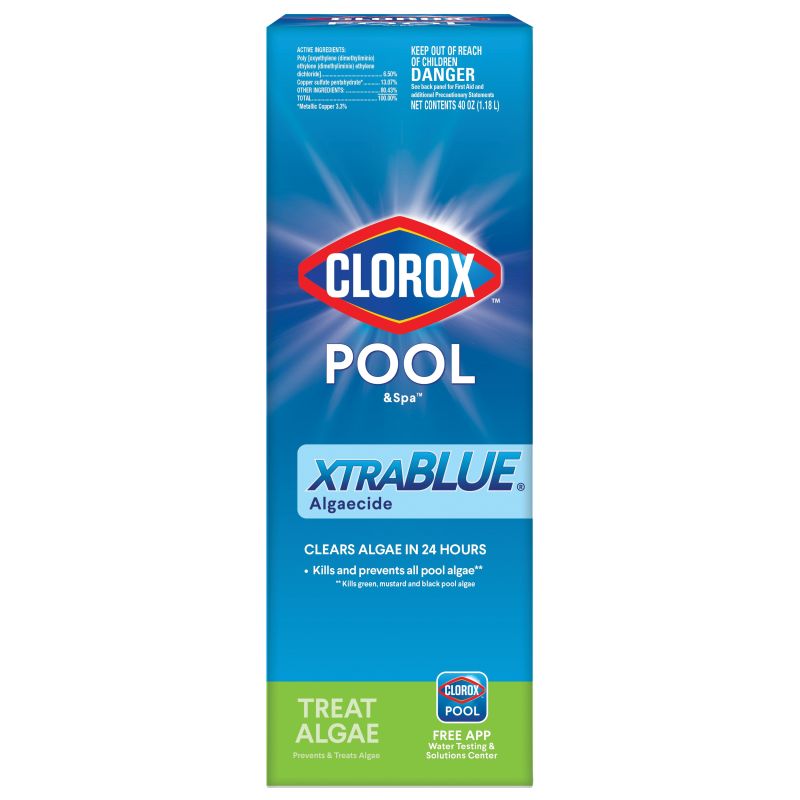 Clorox POOL &amp; Spa XtraBlue 44340CLX Pool Algaecide, 40 oz, Liquid, Slight, Blue/Green Blue/Green