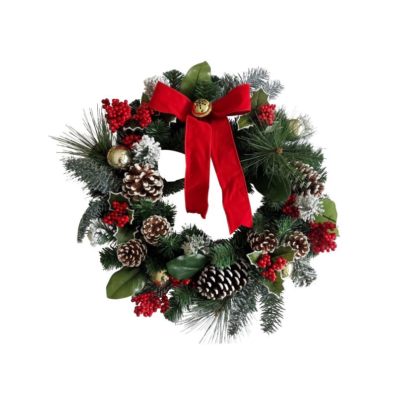 Hometown Holidays 38521 Wreath, PVC, Wire Hook Mounting Green/Red/White
