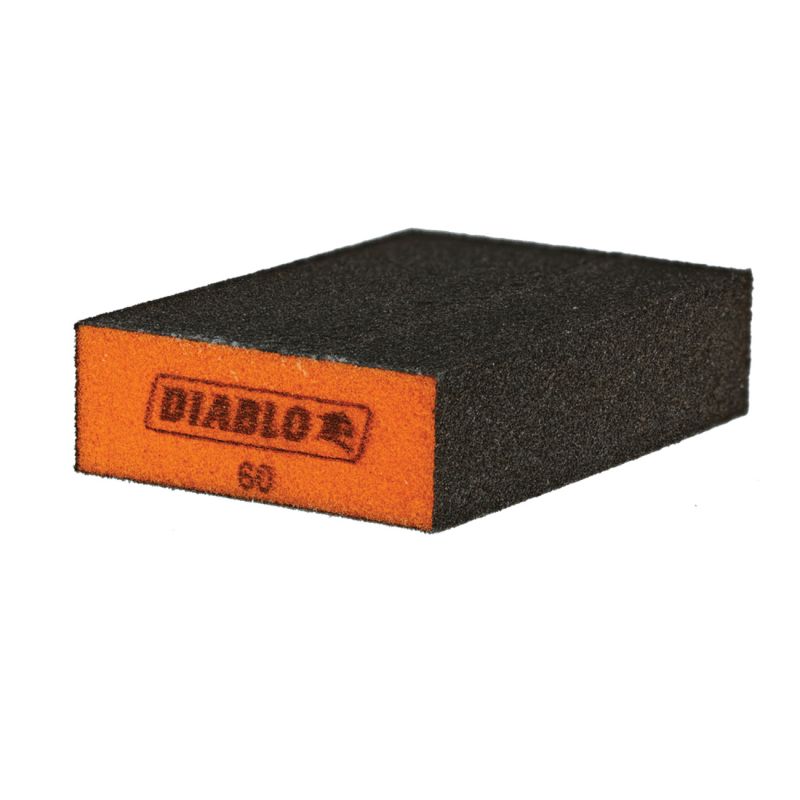 Diablo ENDURA-BOND DFBBLOCMED03G Flat Edge Sanding Block, 4 in L, 2-1/2 in W, 60 Grit, Medium, 3/PK