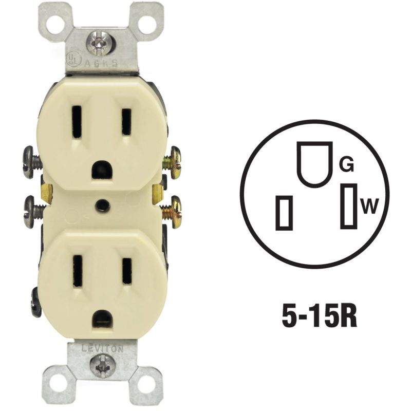 Leviton Shallow Grounded Duplex Outlet Ivory, 15 (Pack of 10)
