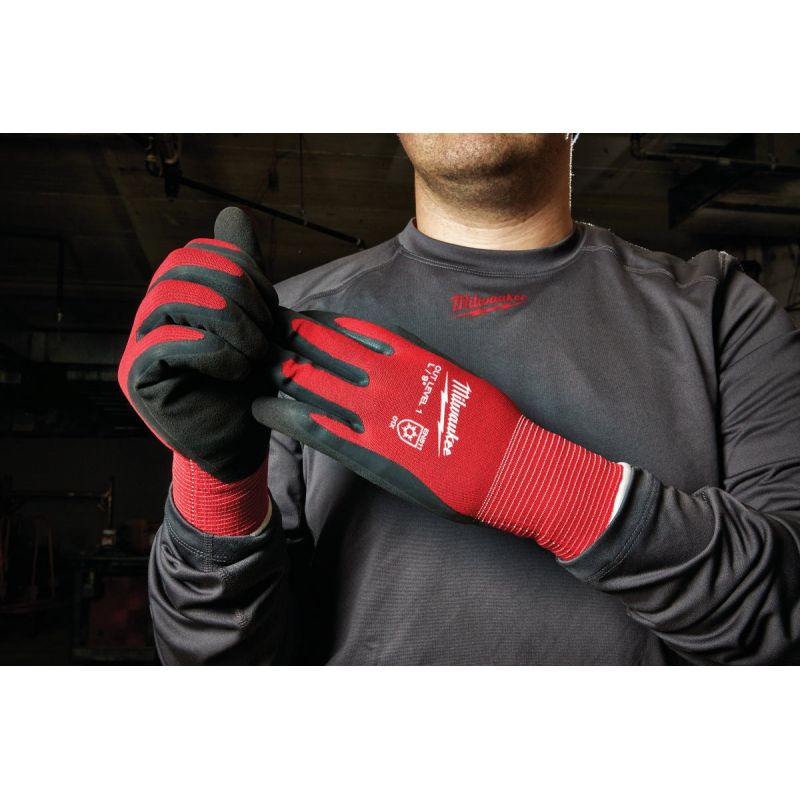 Milwaukee Latex Coated Cut Level 1 Insulated Glove L, Red &amp; Black