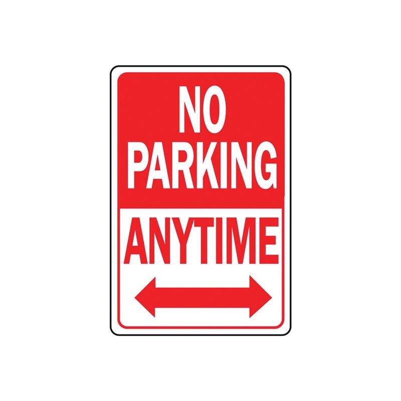 Hy-Ko HW-1 Parking Sign, Rectangular, NO PARKING ANYTIME, Red/White Legend, Red/White Background, Aluminum