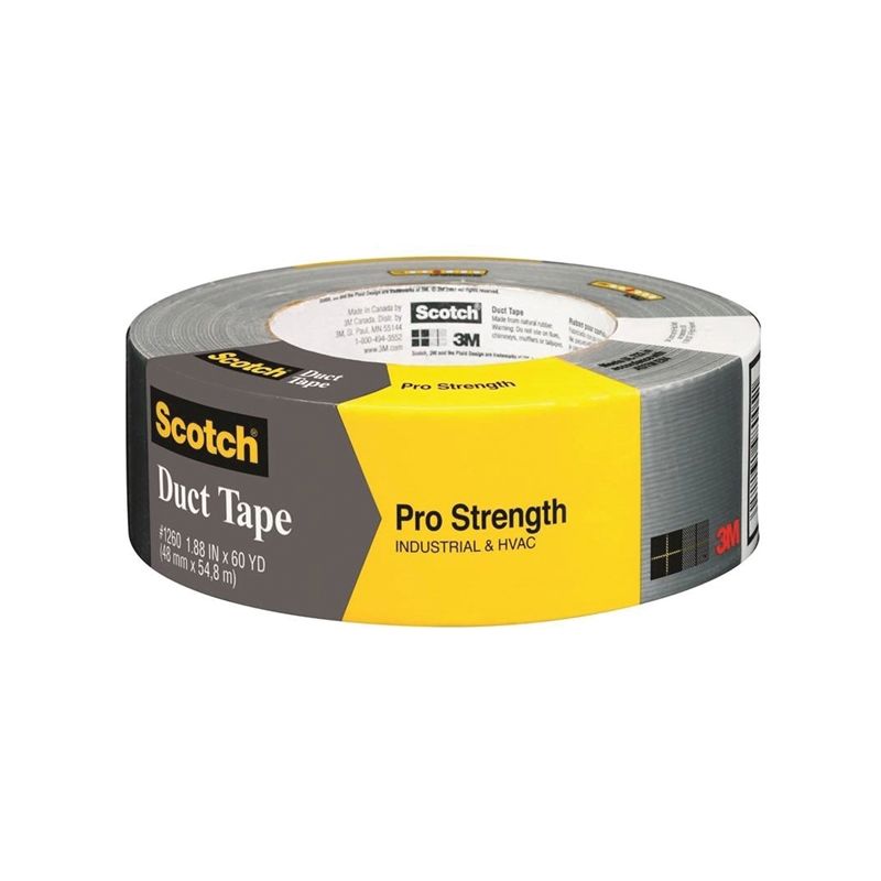 Scotch 1260-AF Duct Tape, 60 yd L, 1.88 in W, Polyethylene Backing, Gray Gray