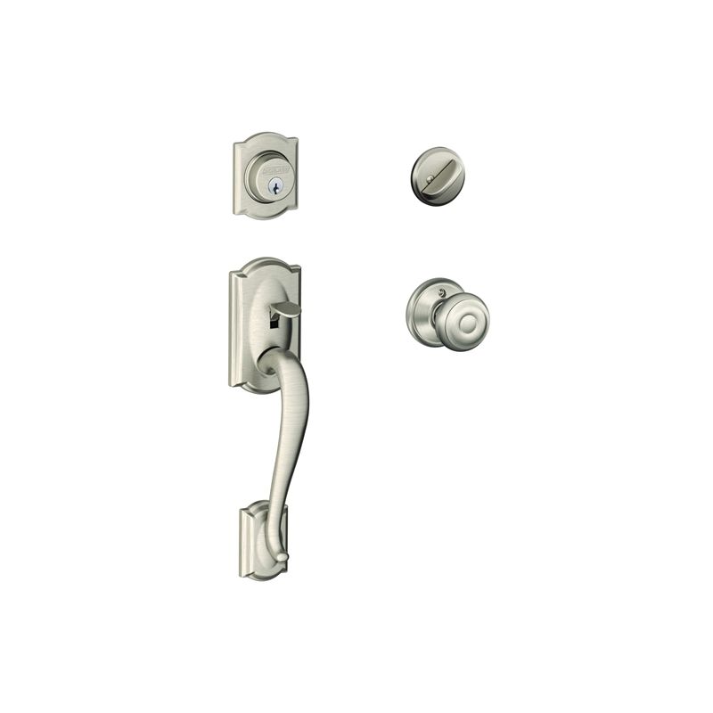 Schlage Camelot Series F60VCAM/GEO619 Combination Lockset, Mechanical Lock, Knob Handle, Round Design, Satin Nickel