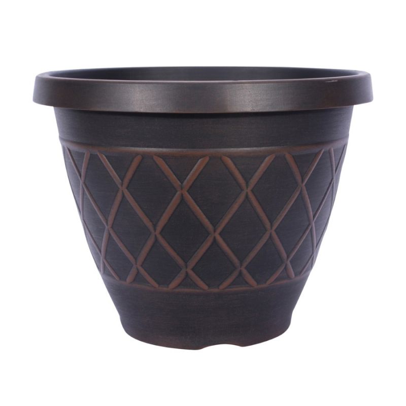 Southern Patio HDR-054832 Planter, 13 in H, Round, Resin, Brown Brown