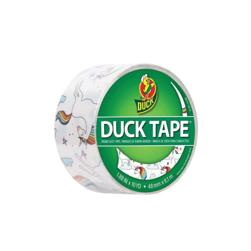 Duck 241818 Printed Duck Tape, Whimsical Unicorns, 10 yd L, 1.88 in W, Cloth/Polyethylene Backing
