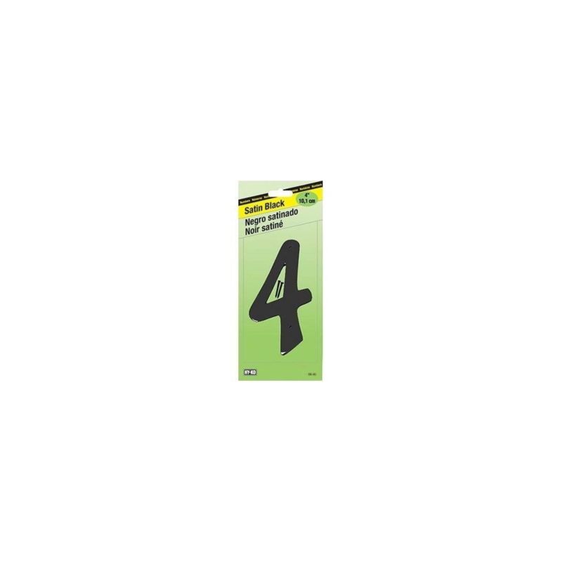 Hy-Ko BK-40/4 House Number, Character: 4, 4 in H Character, Black Character, Zinc