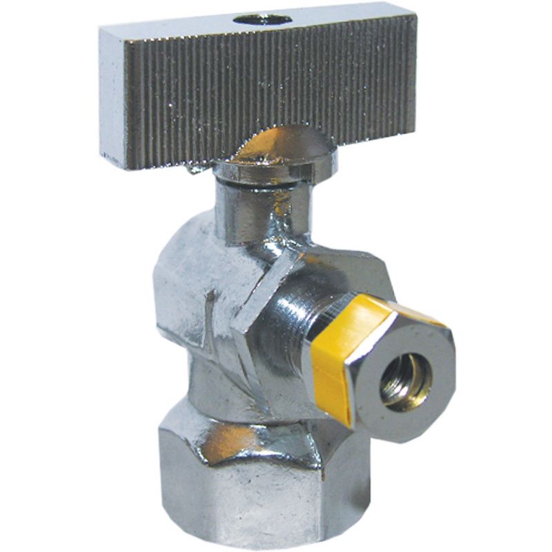 Lasco Iron Pipe Inlet X Comp Outlet Quarter Turn Angle Stop Valve 1/2 In. IP Inlet X 1/4 In. C Outlet
