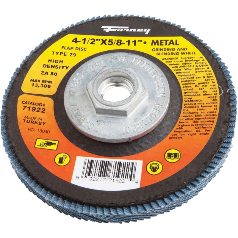 Forney Type 29 High Density Blue Zirconia Angle Grinder Flap Disc