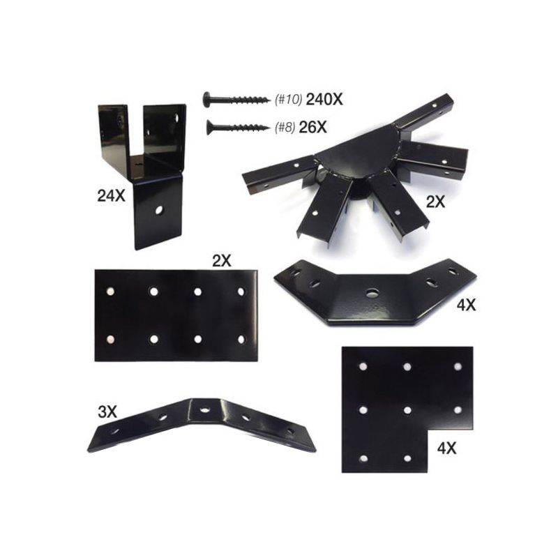 Pylex 12075 Gazebo Roof Bracket Kit, Steel, Black, Powder-Coated Black