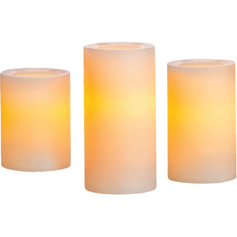 Inglow 3 In. Dia. Cream Wax Pillar LED Flameless Candle Set Cream