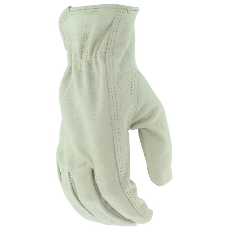 Boss B83071-L Gloves, Men&#039;s, L, 8 to 8-3/8 in L, Keystone Thumb, Elastic Cuff, Pigskin Leather, White L, White