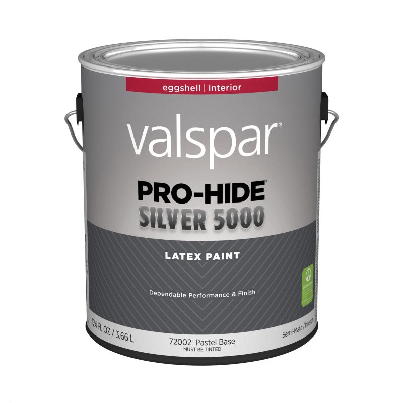 Valspar Pro-Hide Silver 5000 7300 028.0072002.007 Latex Paint, Water Base, Eggshell, Pastel Base, 1 gal Pastel Base