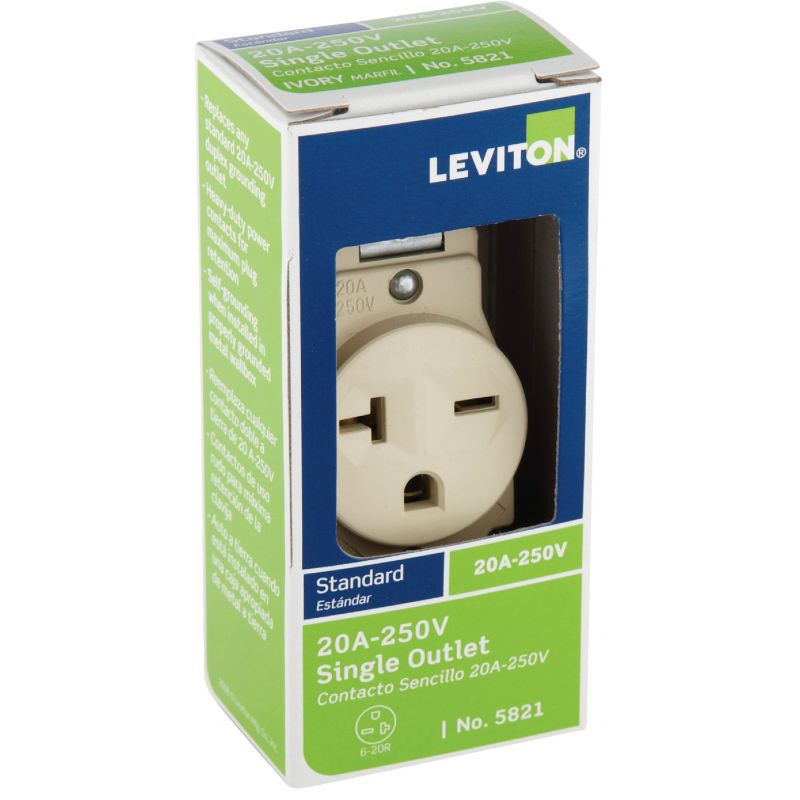 Leviton Heavy-Duty Grounding Single Outlet Ivory, 20A