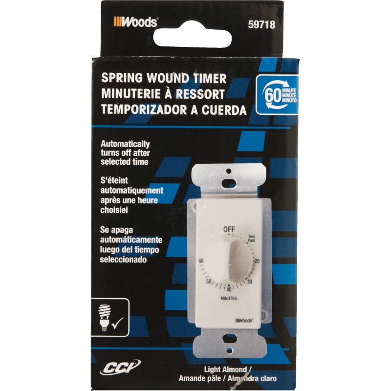 Woods 125V Spring Wound Timer Light Almond, Multi
