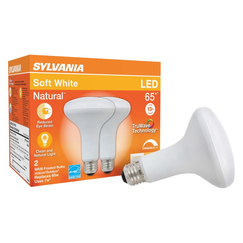 Sylvania 40728 Natural LED Bulb, Spotlight, BR30 Lamp, 65 W Equivalent, E26 Lamp Base, Dimmable, Frosted