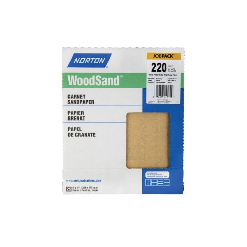 Norton 01512 Abrasive Sheet, 11 in L, 9 in W, Fine, 180 Grit, Garnet Abrasive, Paper Backing (Pack of 100)