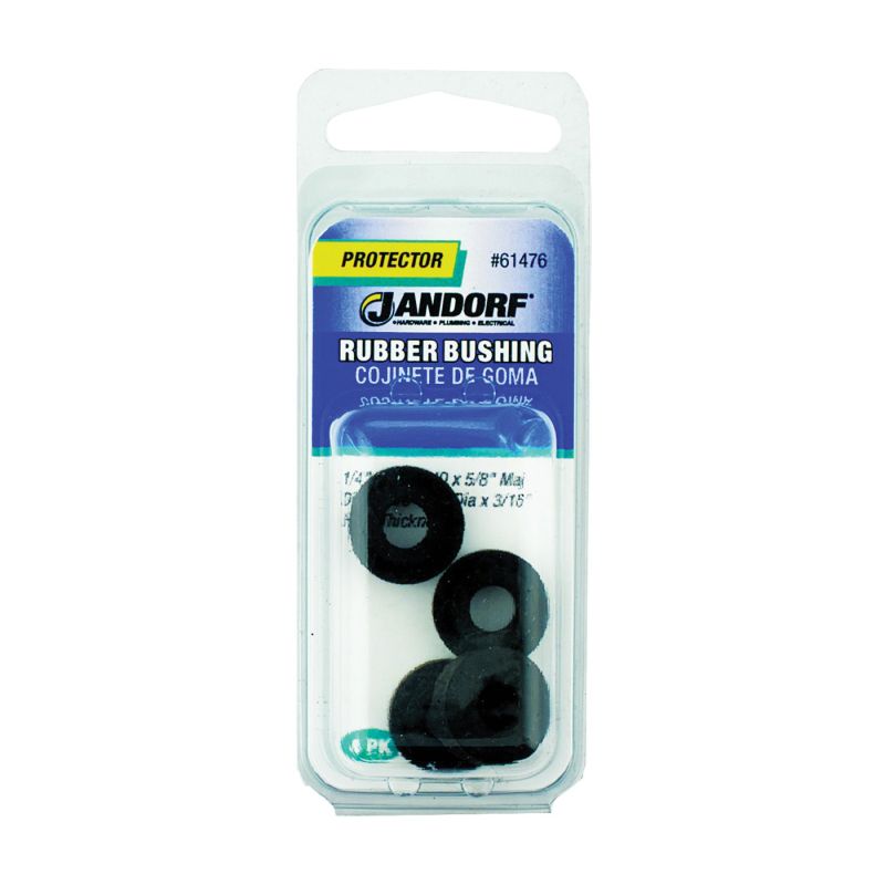 Jandorf 61476 Conduit Bushing, 1/4 in Dia Cable, Rubber, Black, 3/16 in Thick Panel Black