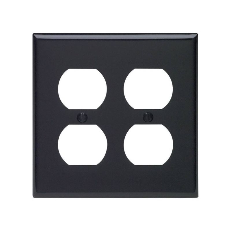 Leviton 80716-E Receptacle Wallplate, 4-1/2 in L, 4-9/16 in W, 2 -Gang, Thermoplastic Nylon, Black, Smooth Black