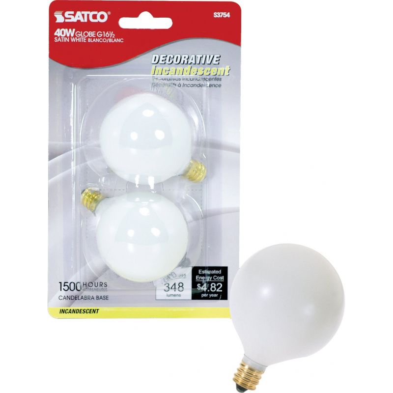 Satco Candelabra G16.5 Incandescent Globe Light Bulb