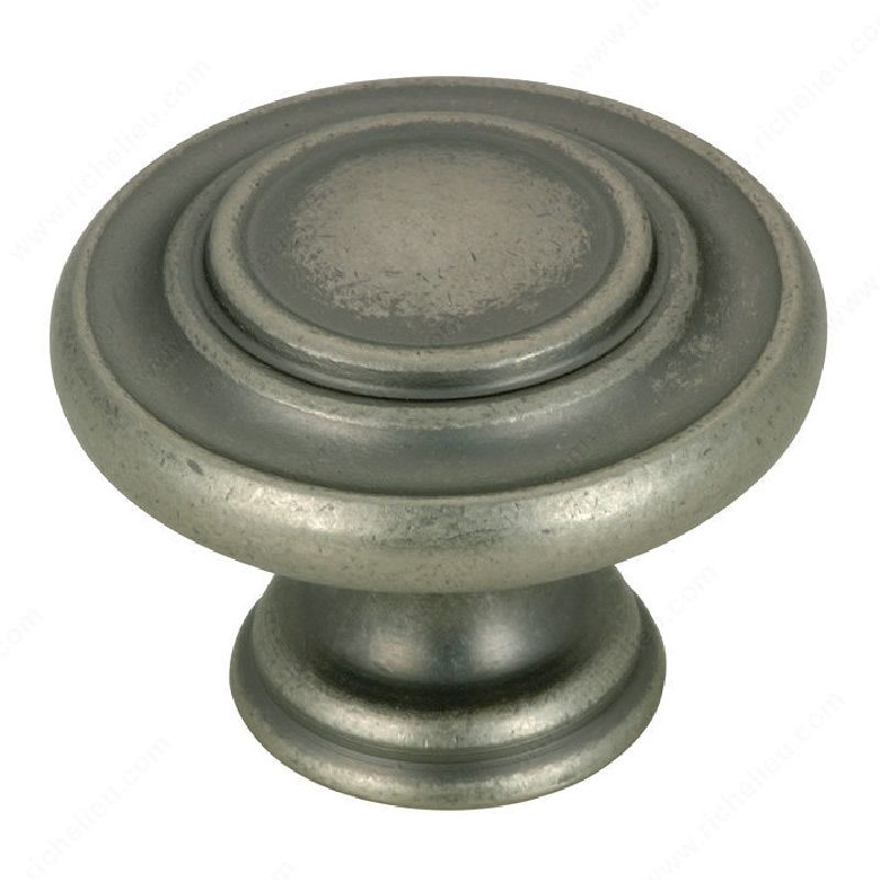 Richelieu BP10734142 Cabinet Knob, 31/32 in Projection, Metal, Pewter 1-11/32 In Dia, Traditional