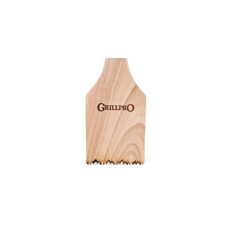 GrillPro 77635 Grill Scraper, Wood, Wood Handle, Long Handle, 10 in L Handle, 17 in OAL