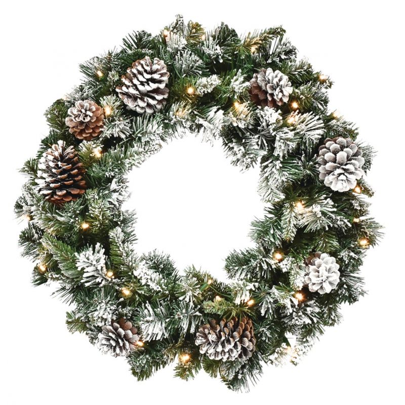 Frosted Forest Morning LED Prelit Wreath Green