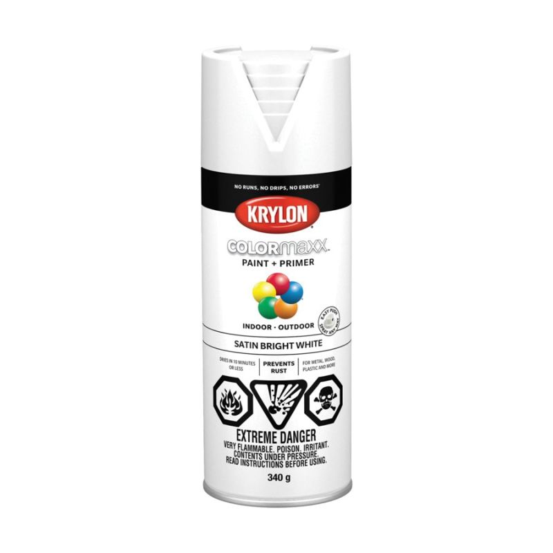 Krylon 455580007 Enamel Spray Paint, Satin, Bright White, 12 oz, Can Bright White
