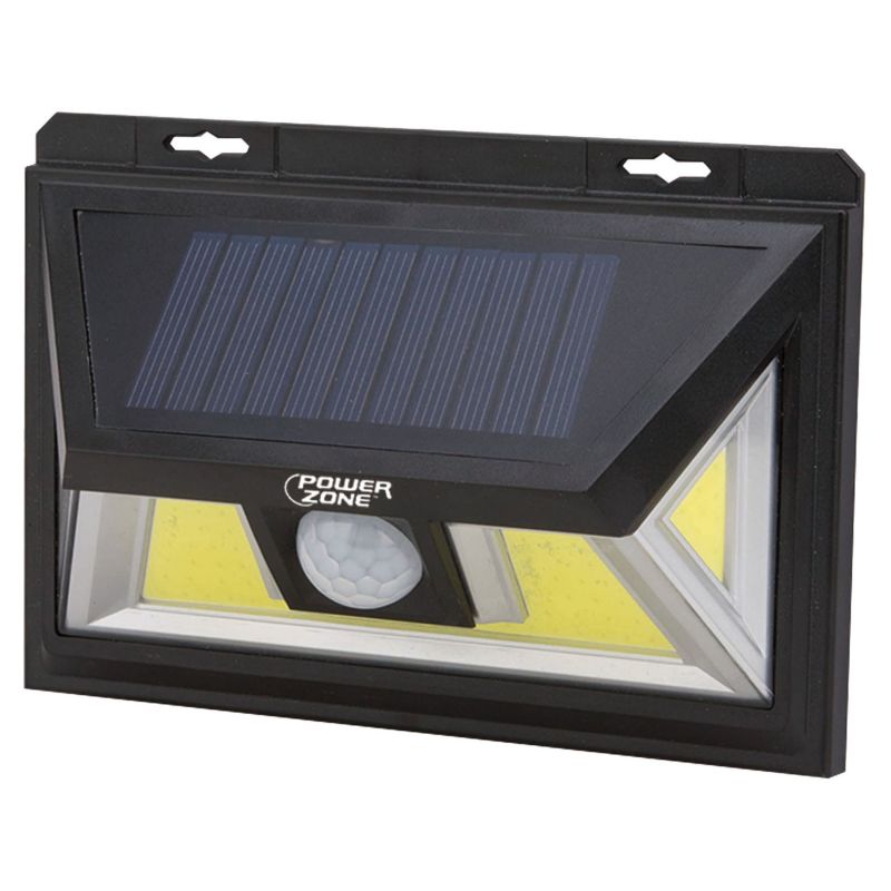 PowerZone 12452 Solar Powered Motion Sensor Wall Light, Lithium Battery, 1-Lamp, COB LED Lamp, ABS/PS Fixture, Black Black