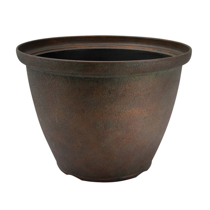 Landscapers Select S140816-1122 High-Drum Planter, 16 in Dia, 11.75 in H, Round, High-Density Resin, Bronze, Bronze 16 In Dia X 11-3/4 In H, 0.706 Cu-ft, Bronze (Pack of 6)