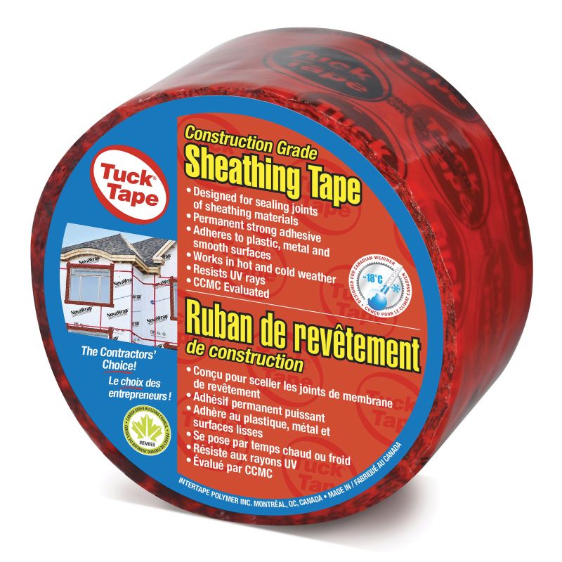 Cantech 205256055 Contractors Sheathing Tape Roll, 55 m L, 60 mm W, 3 mil Thick, Polypropylene Backing, Red Red