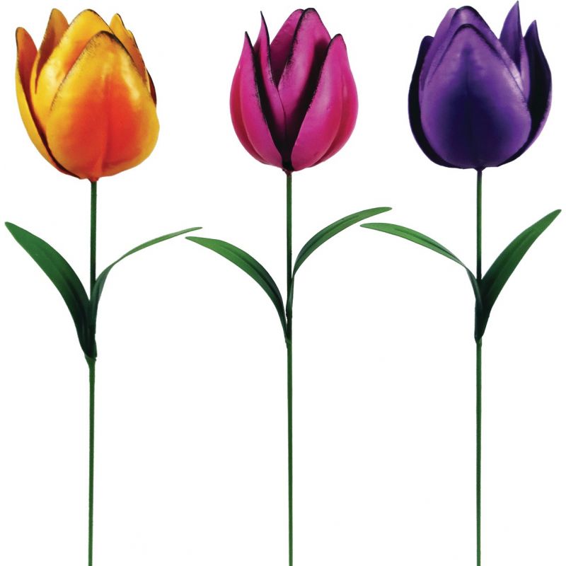 Alpine Tulip Stake Lawn Ornament Pink, Purple, Gold (Pack of 24)
