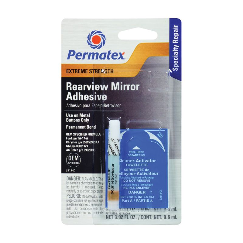 Permatex 81840 Rearview Mirror Adhesive, Liquid, Irritating, Yellow, 0.01 oz Yellow