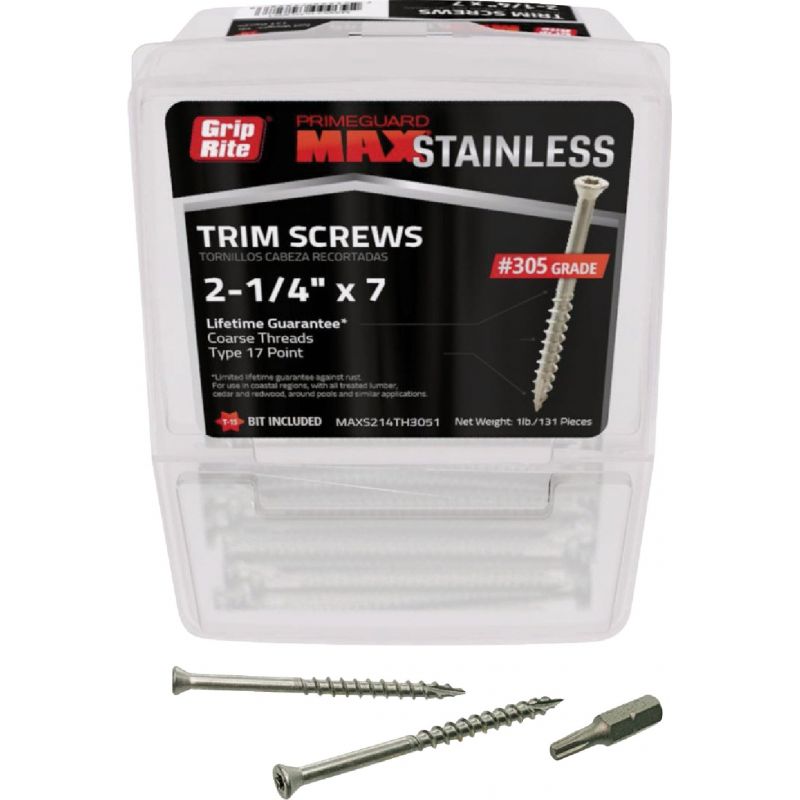 Grip-Rite Max Stainless Steel Deck Screws #7 X 2-1/4 In., Silver, T-15
