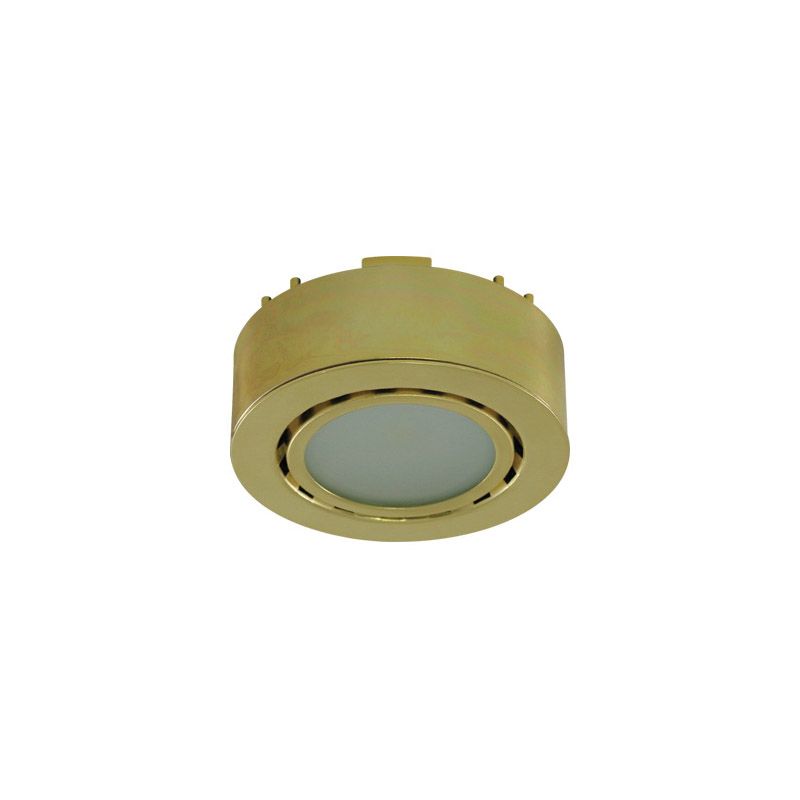 Liteline UCP-LED1-PB Puck Light, 12 V, 2 W, 1-Lamp, LED Lamp, 130 Lumens, 3000 K Color Temp, Polished Brass Fixture