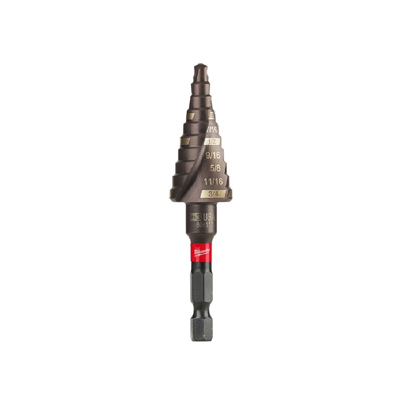 Milwaukee SHOCKWAVE Impact Duty 48-89-9243 Step Drill Bit, 3/16 to 3/4 in Dia, Spiral Flute, 2-Flute, Hex Shank
