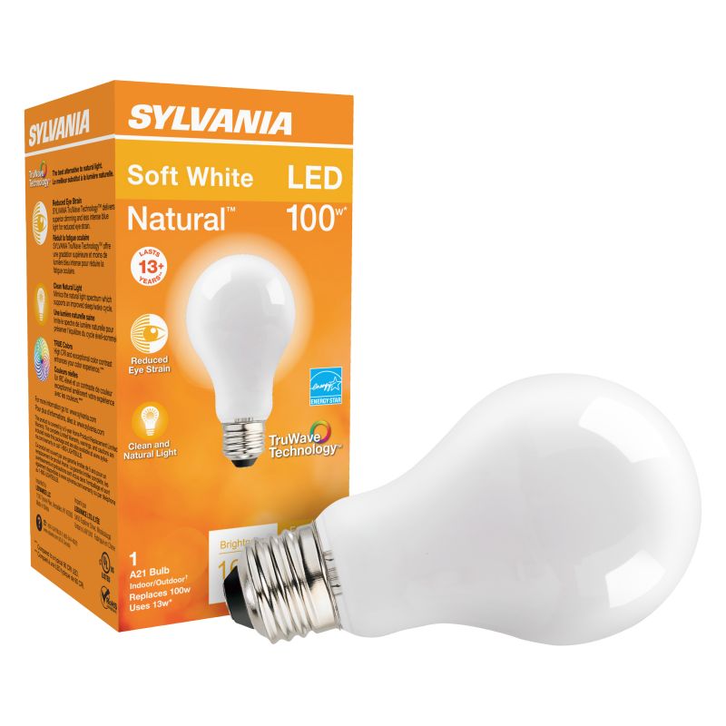 Sylvania 40665 LED Bulb, General Purpose, A21 Lamp, E26 Lamp Base, Dimmable, Soft White Light, 2700 K Color Temp