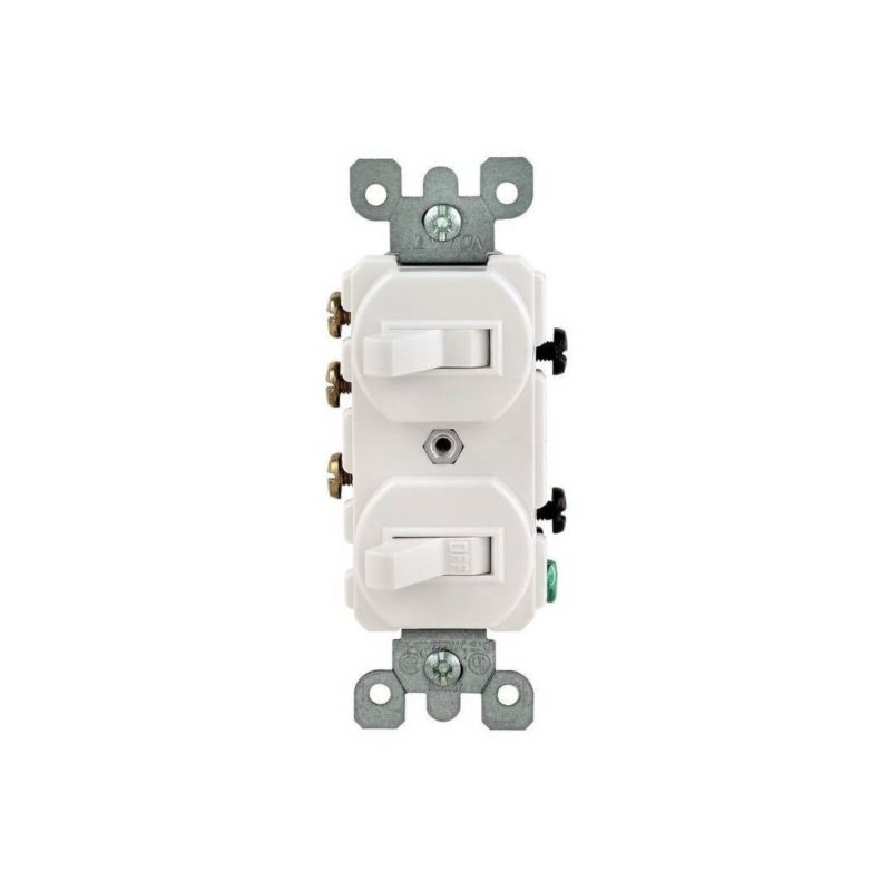 Leviton Traditional R62-05241-0WS Duplex Toggle Switch, 15 A, 120/277 V, Lead Wire Terminal, White White