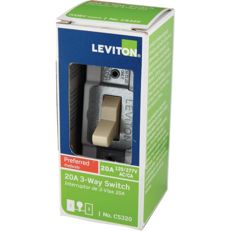Leviton Commercial Grade Grounded Quiet Switch Ivory, 20A