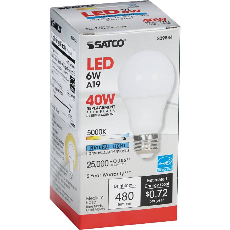 Satco A19 Medium Dimmable LED Light Bulb