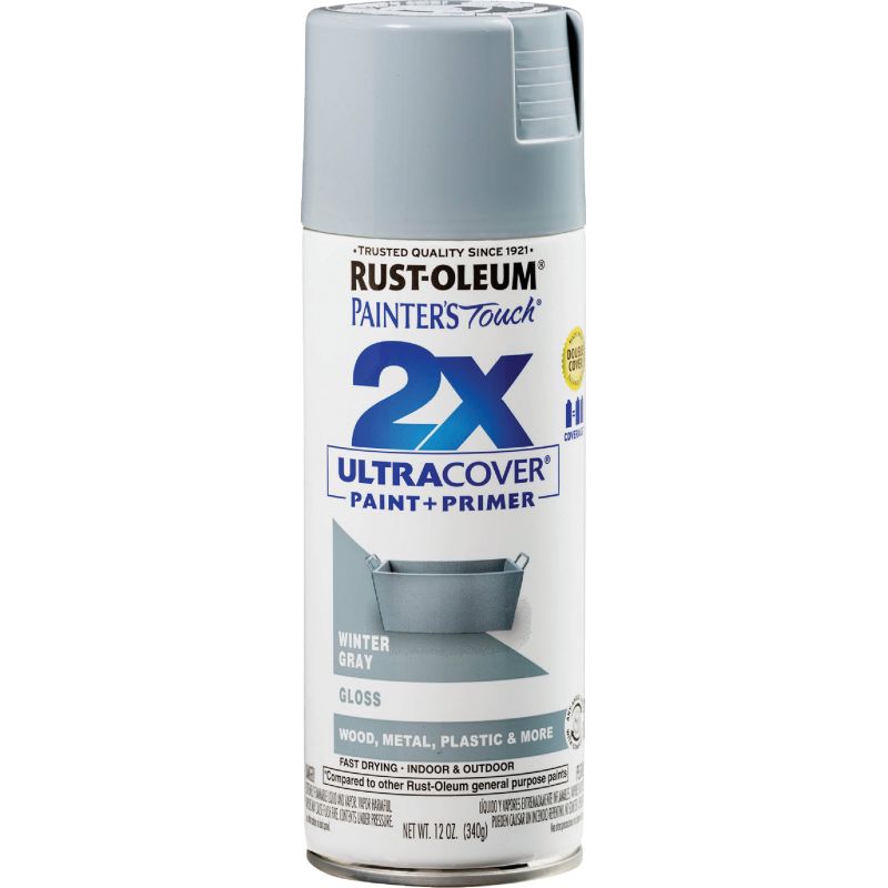 Rust-Oleum Painter&#039;s Touch 2X Ultra Cover Paint + Primer Spray Paint Winter Gray, 12 Oz.